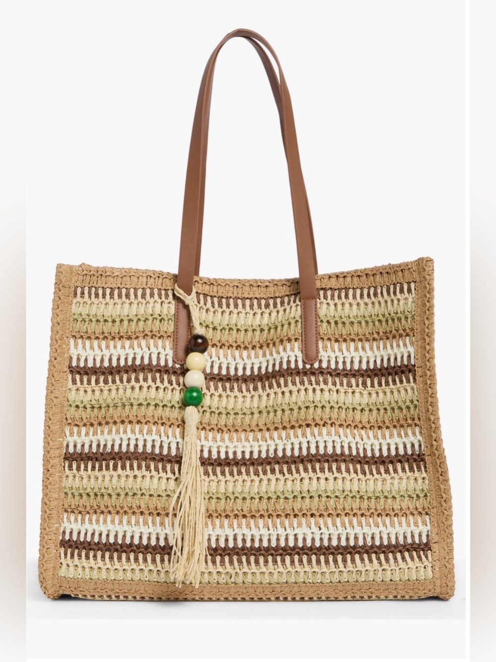 DV Dolce Vita Crochet Raffia Stripe Tote Bag Tassel Large